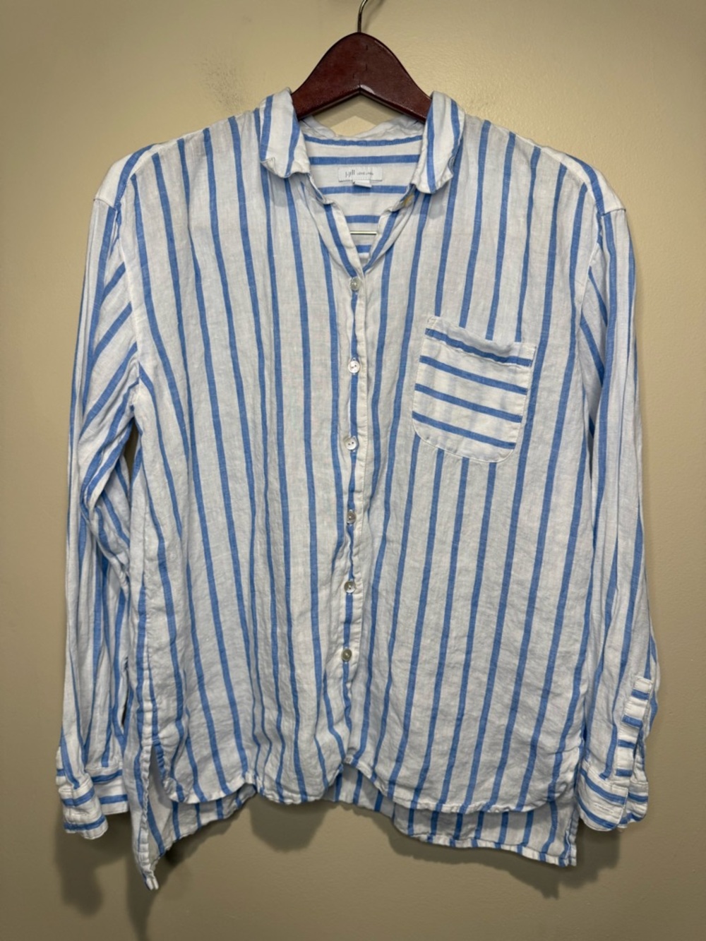 J. Jill Blue and White Vertical Stripe Button-Down Shirt